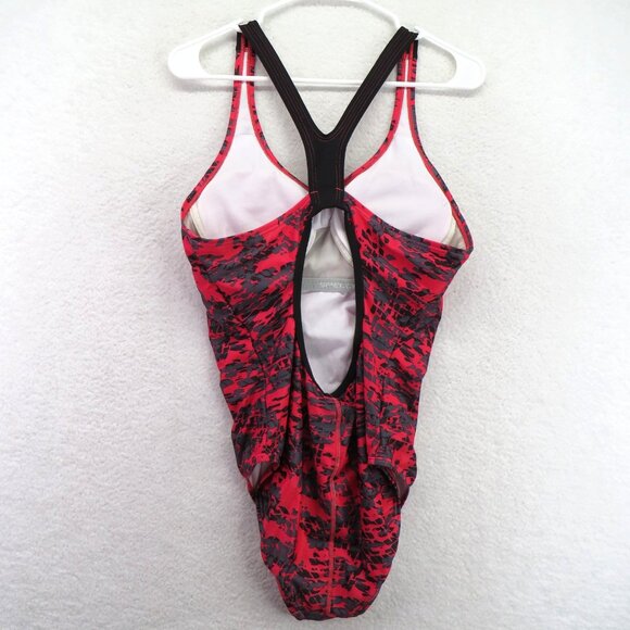 Speedo One Piece Swimsuit Girls 13/14 Racerback Abstract Print Poly Swim‎ Suit - Picture 3 of 10